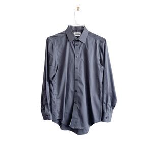 Calvin Klein Mens Slim Fit Dress Shirt Button Non-Iron Stripes Dark Gray Neck15